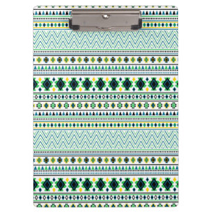 Aztec Style Tribal Pattern White Blue Green Clipboard