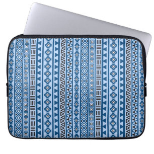 Aztec Style Vertical Pattern Blues Black & White Laptop Sleeve