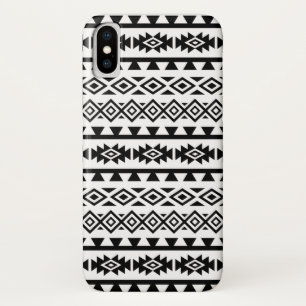 Aztec Stylised Big Pattern II Black on White iPhone X Case