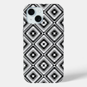 Aztec Stylised BW+Grey Symbol Pattern iPhone 15 Case