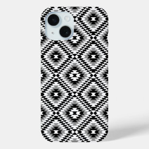 Aztec Stylised BW+Grey Symbol Pattern iPhone 15 Case