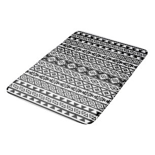 Aztec Stylised Pattern Black & White Bath Mat