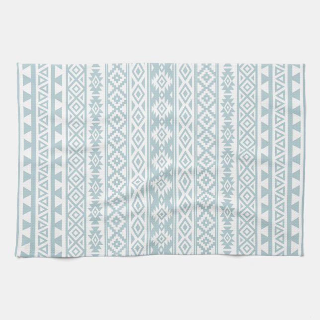 Aztec Stylised Pattern Duck Egg Blue & White Tea Towel (Horizontal)