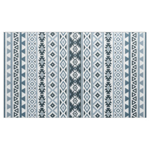 Aztec Stylised Pattern Grey-Blues & White Fabric