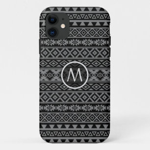Aztec Stylised Ptn Blk & Grey I (Personalised) iPhone 11 Case