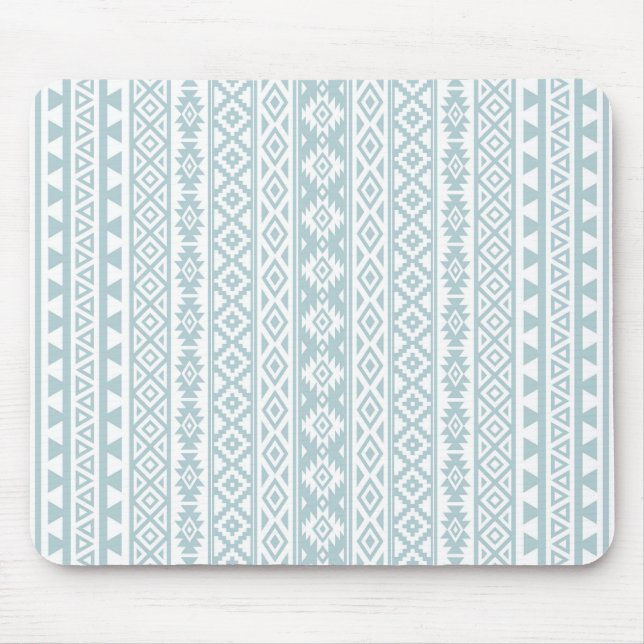 Aztec Stylised (V) Pattern Duck Egg Blue & White Mouse Mat (Front)