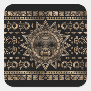 Aztec Sun God Gold and Black Square Sticker