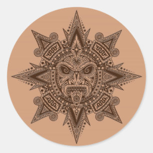 Aztec Sun Mask Brown Classic Round Sticker