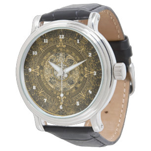 AZTEC SUN STONE CALENDAR GOLD SYMBOL  WATCH