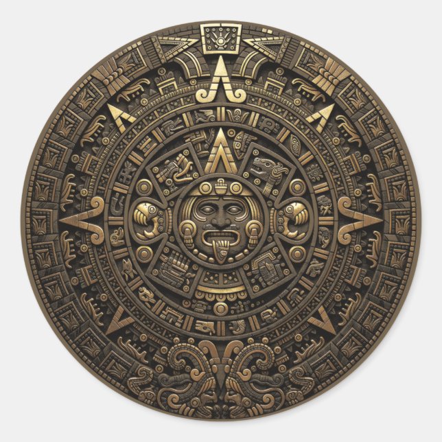 Aztec Sun Stone Classic Round Sticker (Front)