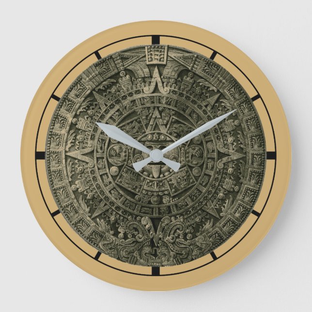 Aztec Sun Stone Zodiac Calendar Large Clock (Front)