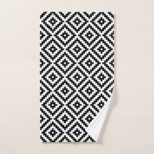 Aztec Symbol Block Ptn Black & White Hand Towel