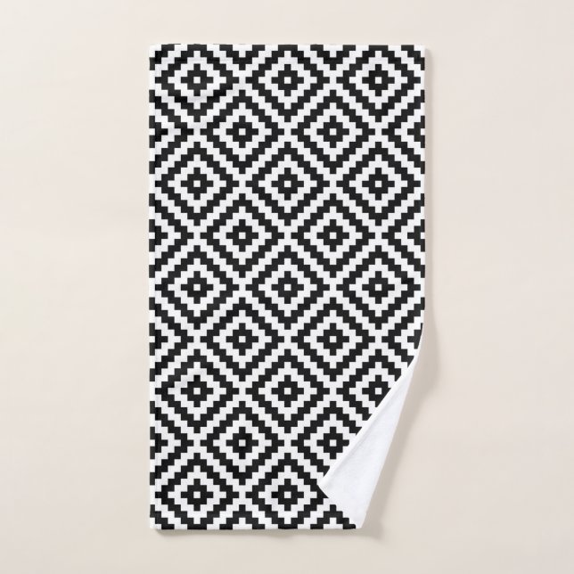 Aztec Symbol Block Ptn Black & White Hand Towel (Hand Towel)