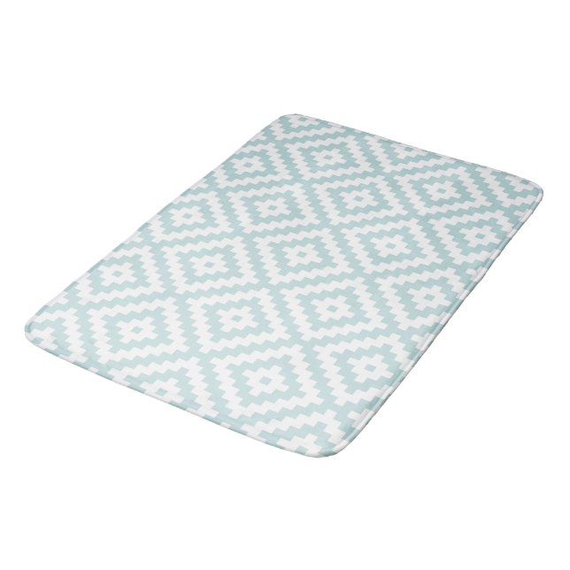Aztec Symbol Block Ptn Duck Egg Blue & White II Bath Mat (Angled)
