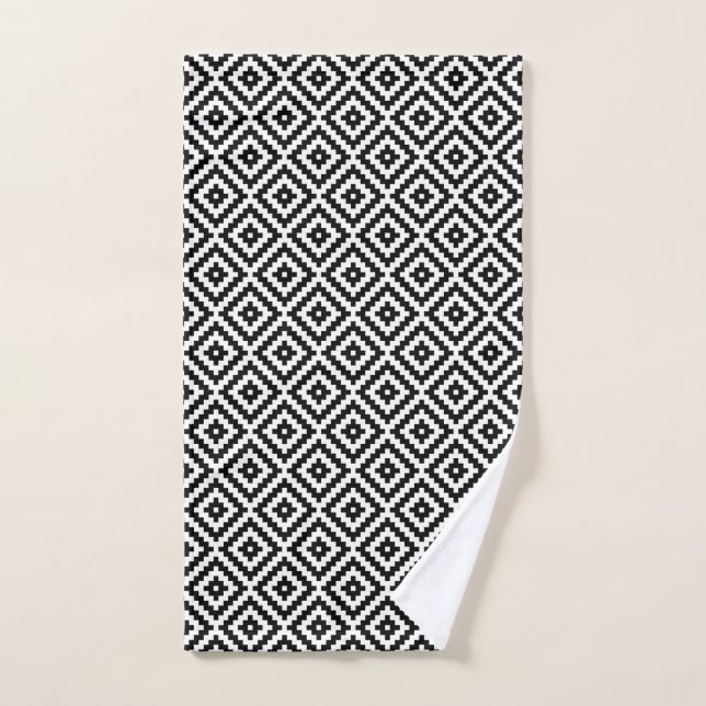 Aztec Symbol Block Rpt Pattern Black & White Hand Towel (Hand Towel)