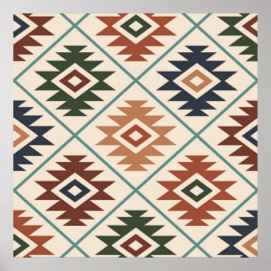 Aztec Symbol Stylised Big Pattern Colour Mix Poster