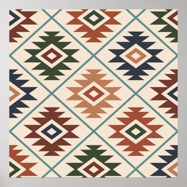 Aztec Symbol Stylised Big Pattern Colour Mix Poster (Front)