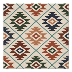 Aztec Symbol Stylised Big Pattern Colour Mix Poster