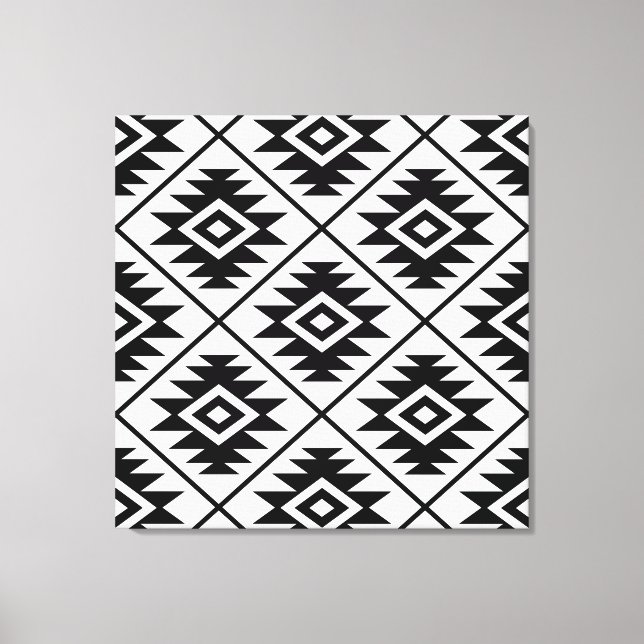 Aztec Symbol Stylised Big Ptn Black on White Canvas Print (Front)