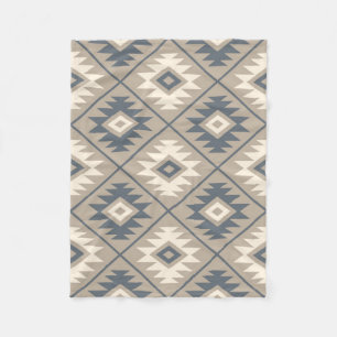 Aztec Symbol Stylised Big Ptn Blue Cream Sand Fleece Blanket