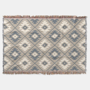 Aztec Symbol Stylised Pattern Blue Cream Sand Throw Blanket