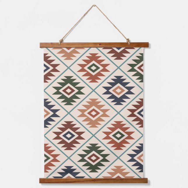 Aztec Symbol Stylised Pattern Colour Mix Hanging Tapestry (Front)
