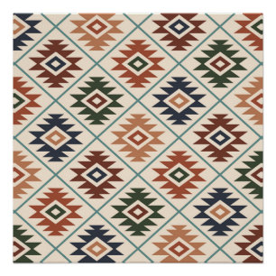 Aztec Symbol Stylised Pattern Colour Mix Poster