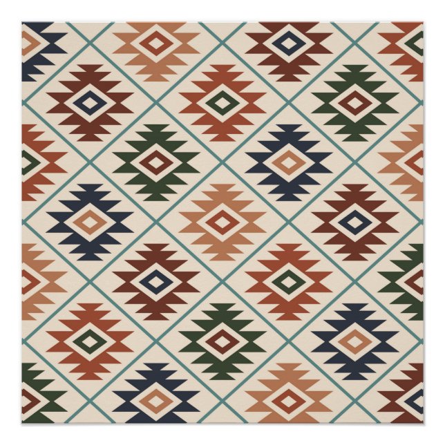 Aztec Symbol Stylised Pattern Colour Mix Poster (Front)