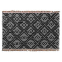 Aztec Symbol Stylised Pattern Grey on Black