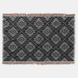 Aztec Symbol Stylised Pattern Grey on Black Throw Blanket