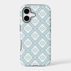 Aztec Symbol Stylised Pattern White on Lt Blue