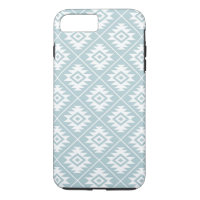 Aztec Symbol Stylised Pattern White on Lt Blue