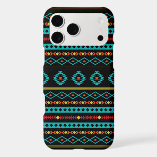 Aztec Teal Reds Yellow Black Mixed Motifs Pattern