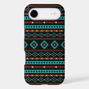 Aztec Teal Reds Yellow Black Mixed Motifs Pattern