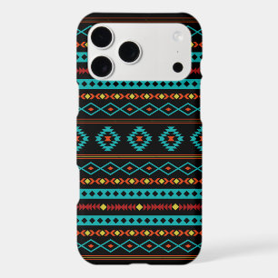 Aztec Teal Reds Yellow Black Mixed Motifs Pattern
