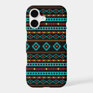 Aztec Teal Reds Yellow Black Mixed Motifs Pattern