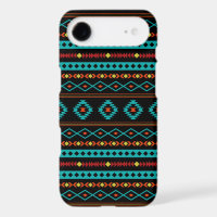 Aztec Teal Reds Yellow Black Mixed Motifs Pattern