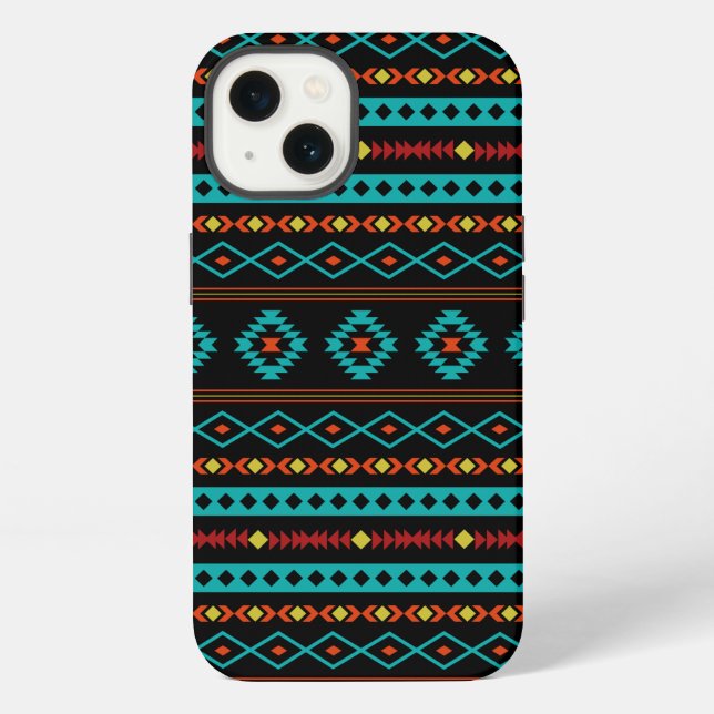 Aztec Teal Reds Yellow Black Mixed Motifs Pattern  iPhone Case (Back)