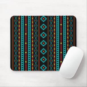 Aztec Teal Reds Yellow Blk Mixed Motifs V Pattern Mouse Mat