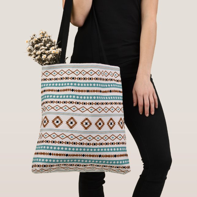 Aztec Teal Terracotta Black Cream Mixed Pattern Tote Bag (Close Up)