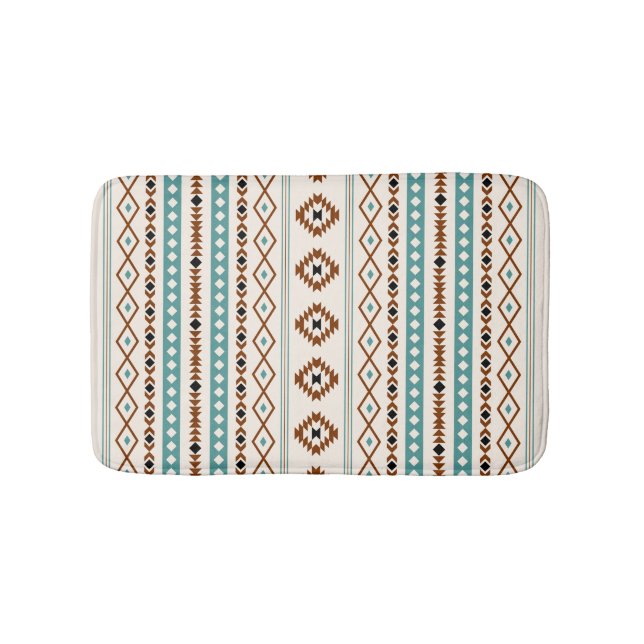 Aztec Teal Terracotta Blk Crm Mixed Motifs (V) Ptn Bath Mat (Front)