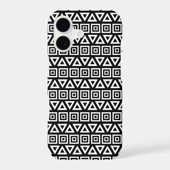 Aztec Triangles+Squares Pattern White on Black (Back)