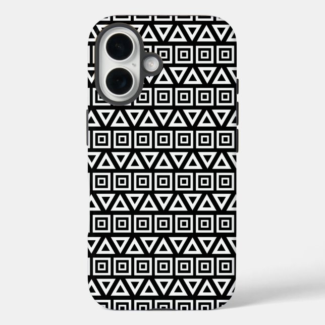 Aztec Triangles+Squares Pattern White on Black Case-Mate iPhone Case (Back)
