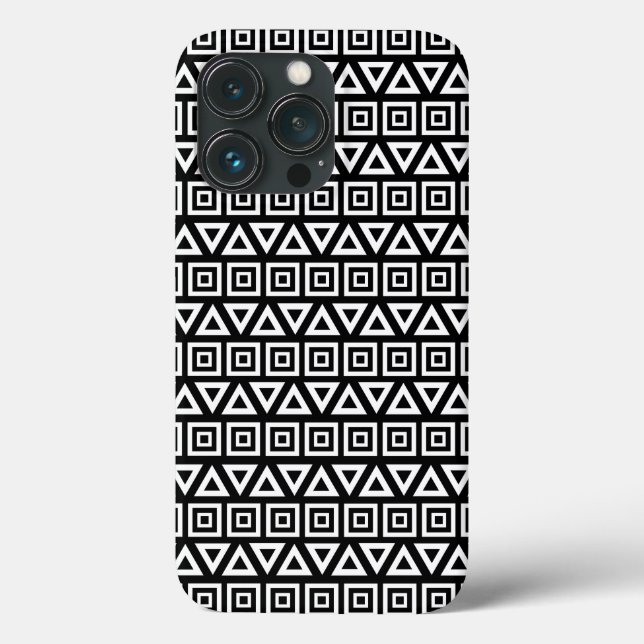 Aztec Triangles+Squares Pattern White on Black Case-Mate iPhone Case (Back)