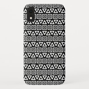 Aztec Triangles+Squares Pattern White on Black iPhone XR Case