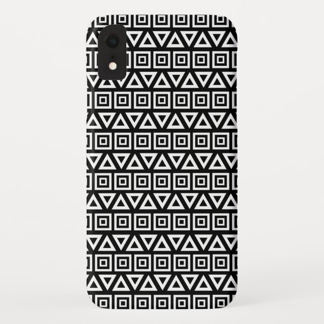 Aztec Triangles+Squares Pattern White on Black Case-Mate iPhone Case (Back)