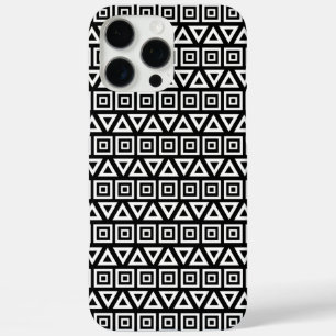 Aztec Triangles+Squares Pattern White on Black iPhone 16 Pro Max Case