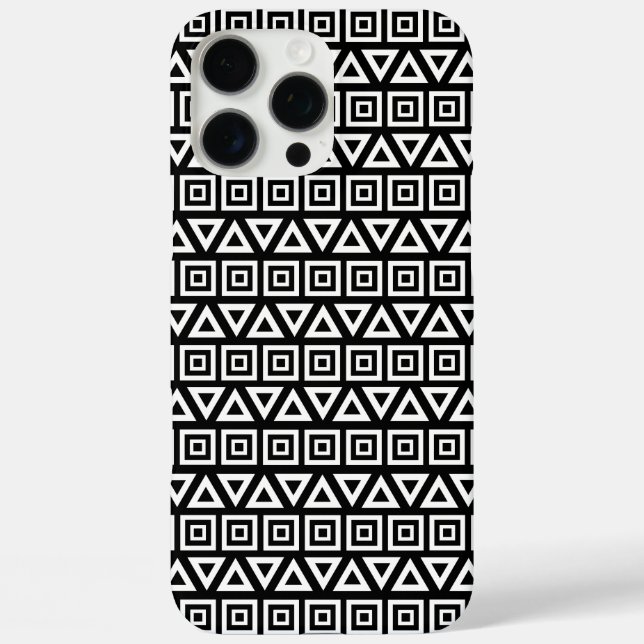 Aztec Triangles+Squares Pattern White on Black Case-Mate iPhone Case (Back)