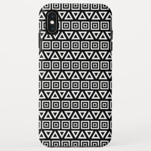 Aztec Triangles+Squares Pattern White on Black iPhone XS Max Case