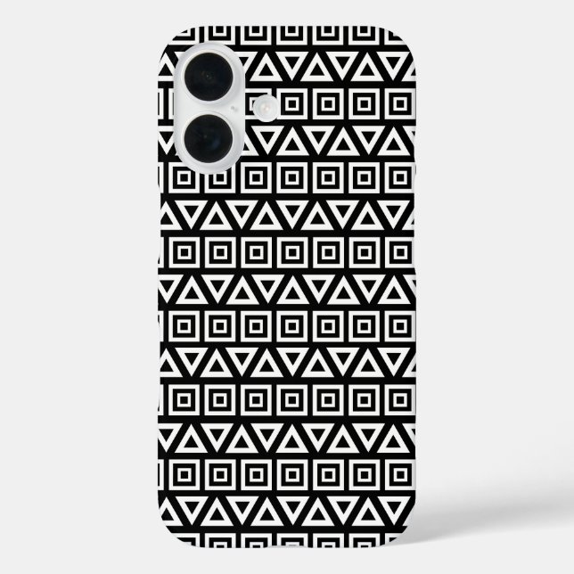 Aztec Triangles+Squares Pattern White on Black Case-Mate iPhone Case (Back)